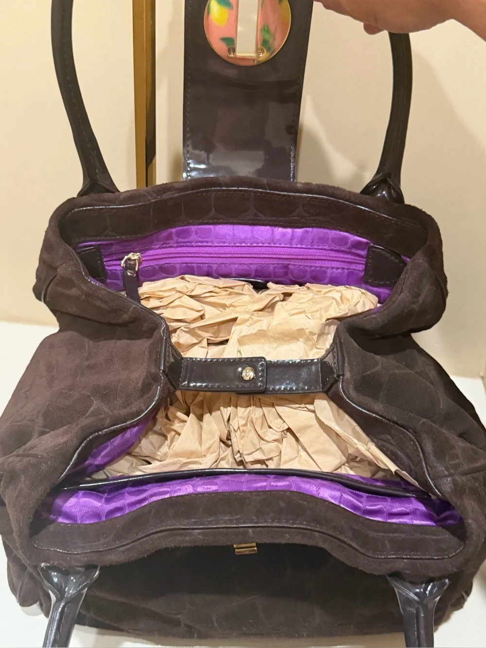 Kate Spade New York Croc 🐊 Embossed Suede Patent leather satchel bag